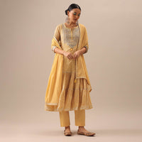 Yellow Bandhani Print Anakrali Set with Gota Trims