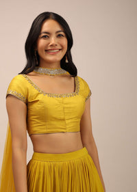 Yellow Blouse With Sequins, Stone And zardosi Work On The Neckline