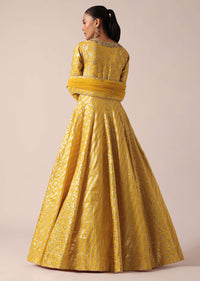 Yellow Brocade Anarkali Set With Mirror Work