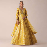 Yellow Brocade Anarkali Set With Mirror Work