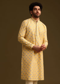 Yellow Butti Work Kurta And Pyjama