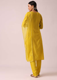 Yellow Chanderi Kurta Set with Organza Dupatta