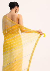 Yellow Chiffon Leheriya Tie Dye Saree With Unstitched Blouse