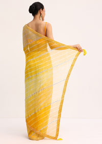 Yellow Chiffon Leheriya Tie Dye Saree With Unstitched Blouse