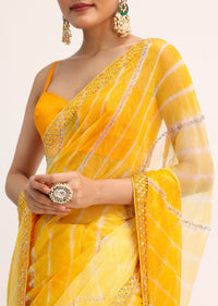 Yellow Chiffon Leheriya Tie Dye Saree With Unstitched Blouse