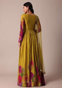 Yellow Chiffon Printed Anarkali With Dupatta