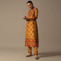 Yellow Cotton Printed Kurta Set