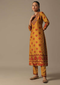 Yellow Cotton Printed Kurta Set