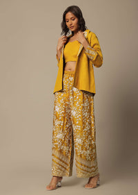 Yellow Crop Top Set With Embroidered Pants