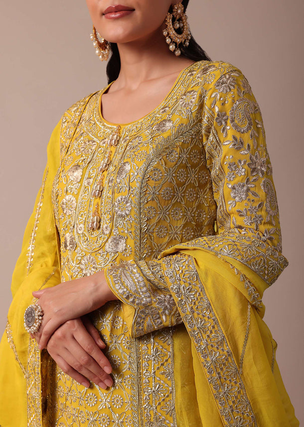 Yellow Dhoti Set With Gota Patti Work Kurta