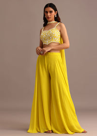 Yellow Embellished Croptop Palazzo Set With Dupatta