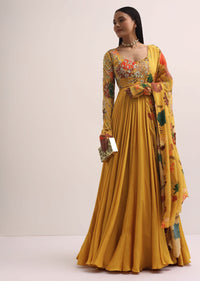Yellow Embroidered Anarkali Set With Sequin Work