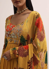 Yellow Embroidered Anarkali Set With Sequin Work