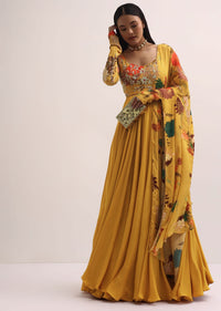 Yellow Embroidered Anarkali Set With Sequin Work