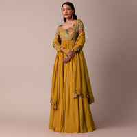 Yellow Embroidered Anarkali Set With Sequin Work