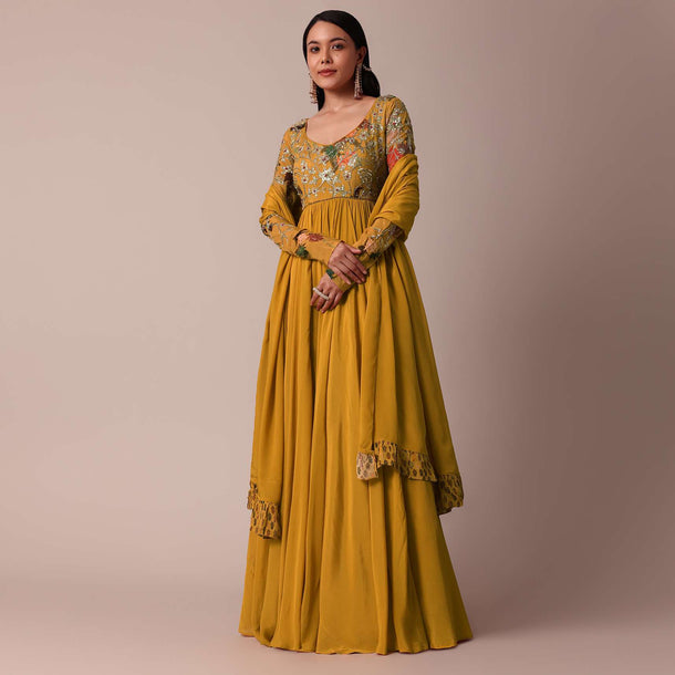 Yellow Embroidered Anarkali Set With Sequin Work