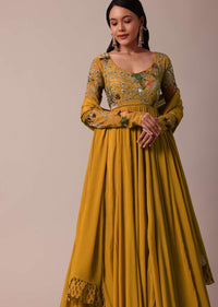 Yellow Embroidered Anarkali Set With Sequin Work