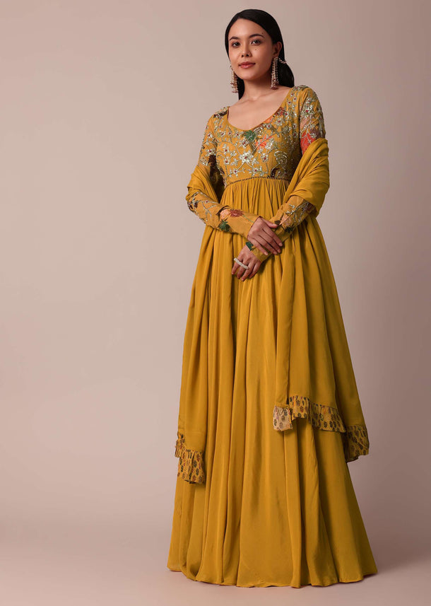 Yellow Embroidered Anarkali Set With Sequin Work