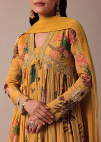 Yellow Embroidered Anarkali With Dupatta