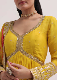 Yellow Embroidered Chiffon Anarkali Suit