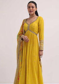 Yellow Embroidered Chiffon Anarkali Suit
