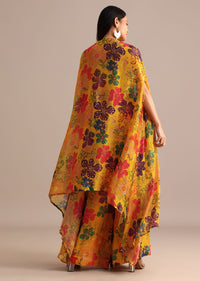 Yellow Embroidered Chiffon Palazzo Suit With Jacket