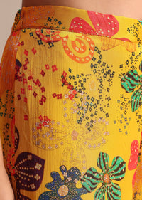 Yellow Embroidered Chiffon Palazzo Suit With Jacket