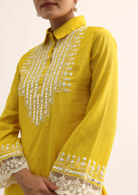 Yellow Embroidered Cotton Kurta And Pant