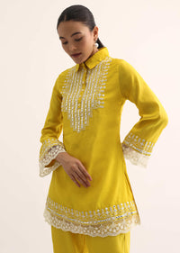 Yellow Embroidered Cotton Kurta And Pant