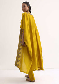 Yellow Embroidered Crop Top And Dhoti With Jacket