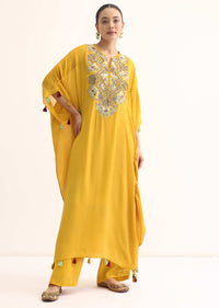 Yellow Embroidered Kaftan Kurta Set