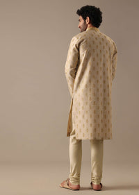 Yellow Embroidered Kurta Set in Tussar Silk