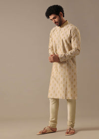 Yellow Embroidered Kurta Set in Tussar Silk