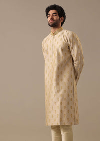 Yellow Embroidered Kurta Set in Tussar Silk