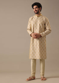 Yellow Embroidered Kurta Set in Tussar Silk