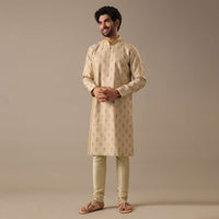 Yellow Embroidered Kurta Set in Tussar Silk