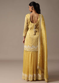 Yellow Embroidered Kurta Palazzo Set With Dupatta