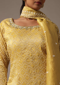 Yellow Embroidered Kurta Palazzo Set With Dupatta