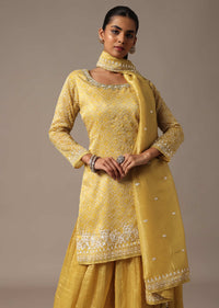 Yellow Embroidered Kurta Palazzo Set With Dupatta