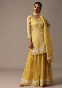 Yellow Embroidered Kurta Palazzo Set With Dupatta