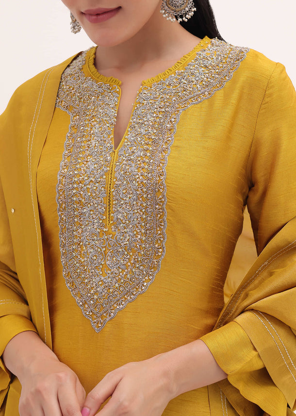 Yellow Embroidered Kurta Pant Set