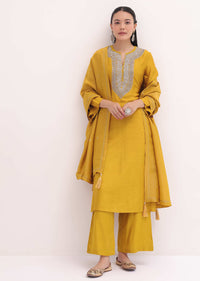 Yellow Embroidered Kurta Pant Set