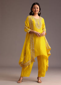 Yellow Embroidered Kurta Set With Chanderi Dupatta