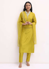 Yellow Embroidered Kurta Set With Dupatta