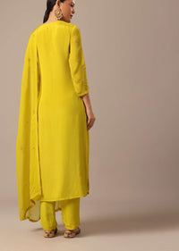 Yellow Embroidered Kurta Set With Organza Dupatta