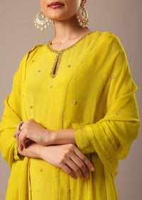 Yellow Embroidered Kurta Set With Organza Dupatta