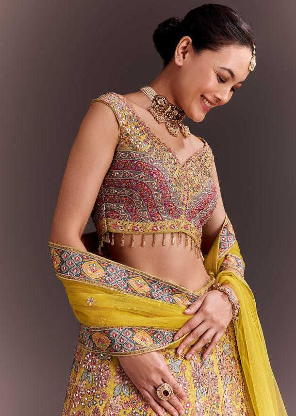 Yellow Embroidered Lehenga Set