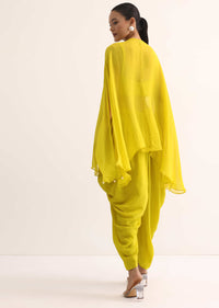 Yellow  Embroidered Organza Crop Top Set With Cape