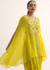 Yellow  Embroidered Organza Crop Top Set With Cape