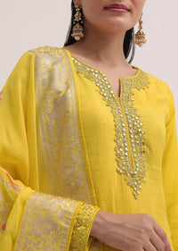 Yellow Embroidered Organza Kurta Pant Set